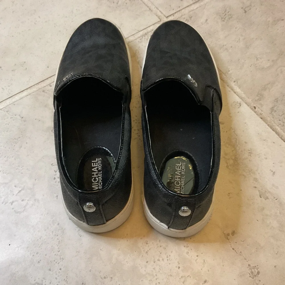 Michael Kors Black MK Logo Slip On Sneakers Silver Hardware Casual Flats Mens